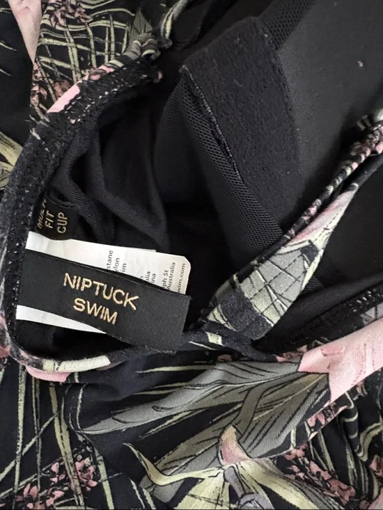 Black Floral One-Piece Swimsuit with Pink Accents - Picture 3 of 4